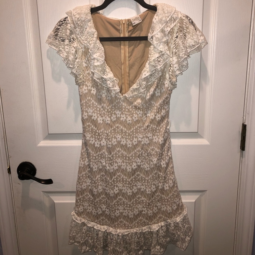 Florence Ruffle Trim Lace Dress White💗